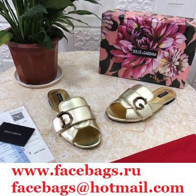 Dolce  &  Gabbana Leather Flat Sliders Gold With Baroque D & G Logo 2021